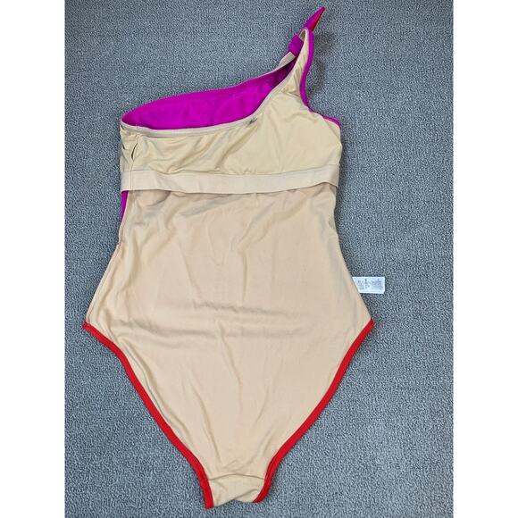 Old Navy One Piece Swimsuit One Shoulder Color Block Pink Red Size Medium - Picture 4 of 8
